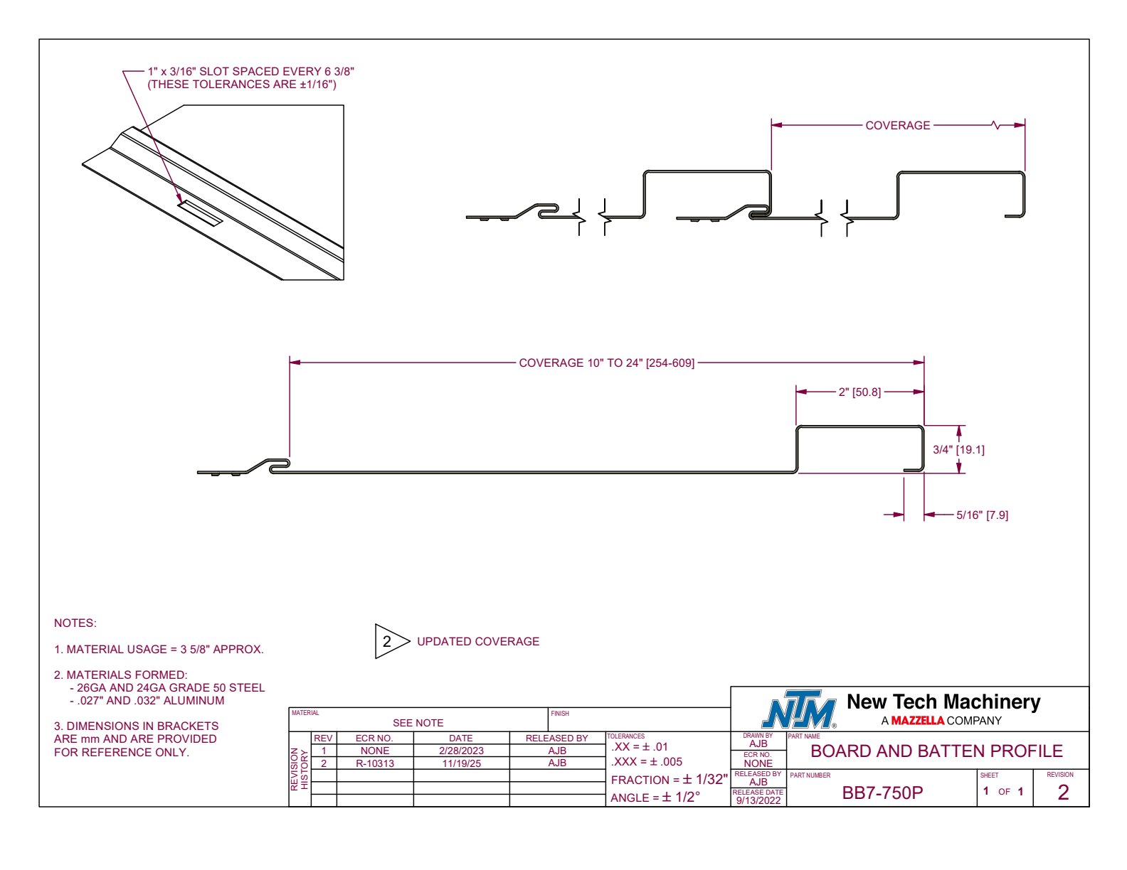 Board and batten siding profile spec drawing